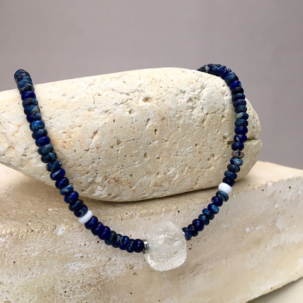 Handmade beaded necklace blue jasper lampwork Gardgy